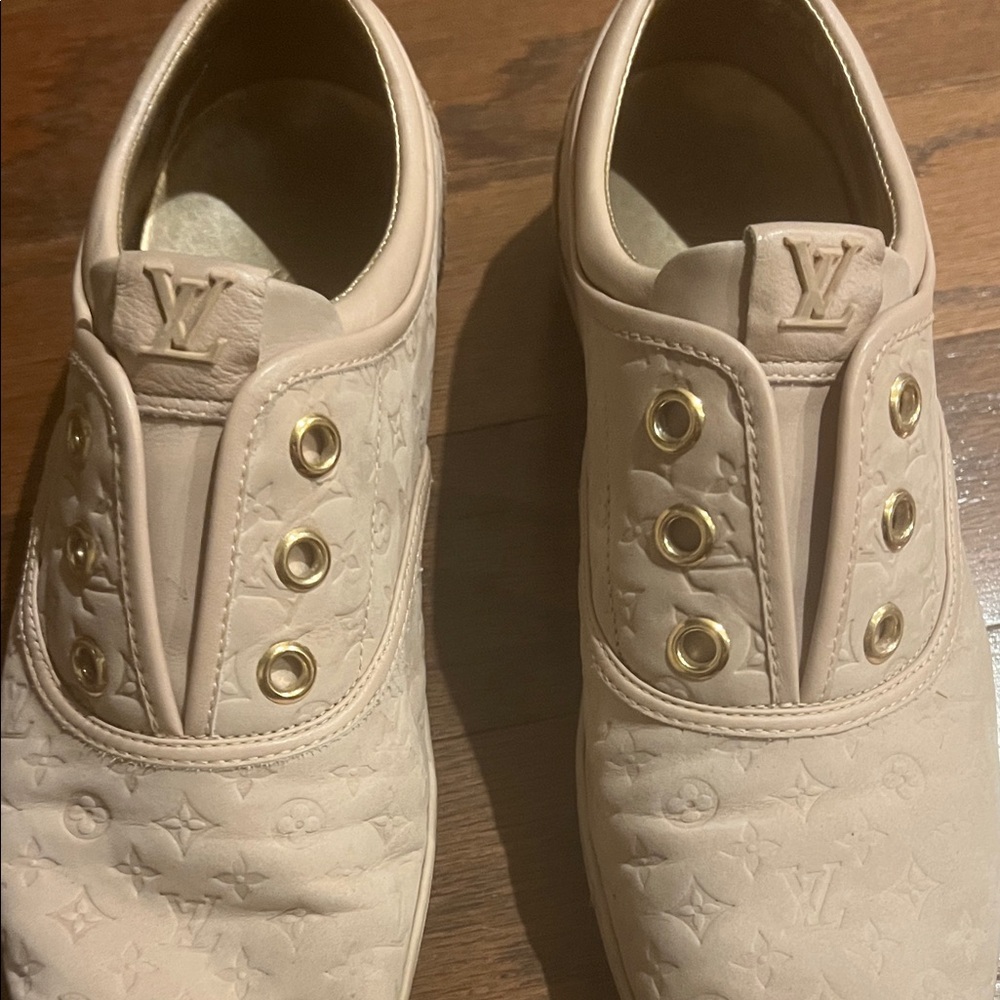 Louis Vuitton Powder Pink Monogram Nubuck Leather Popincourt Sneakers Size 37.5 - Picture 2 of 9